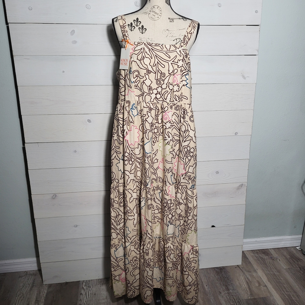 Knox Rose Cream Maxi Dress with Brown Line Floral Print and Pastel Accents